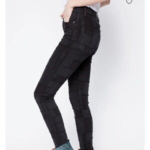 Frame Le High Skinny Laser Patchwork Denim Jeans in Noir Multi Black Womens 25